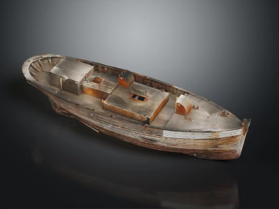 Traditional Wooden Boat With Vintage Design Storage Compartments And Weathered Brown Wood 3d model