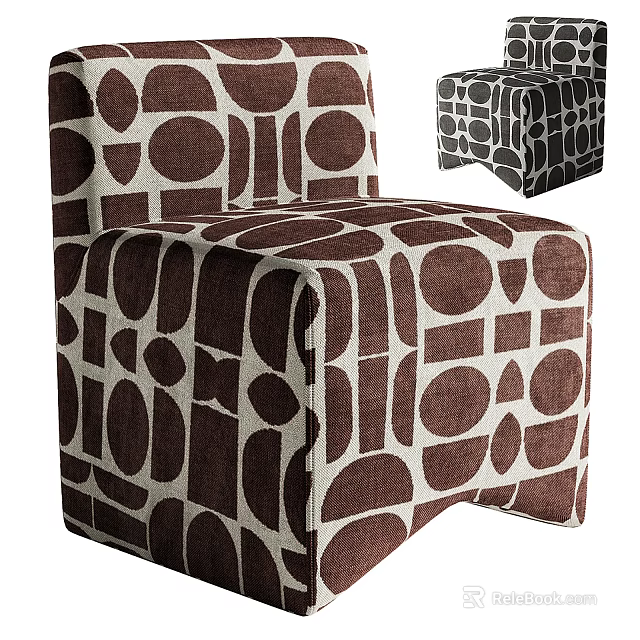 Modern Upholstered Stool With Brown And Beige Geometric Fabric Pattern 3d model