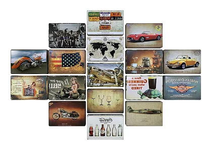 Vintage Decorative Posters With Various Themes Including Cars Motorcycles And Flags 3d model