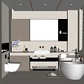 Modern Bathroom Interior Design With Freestanding Bathtub Vanity Mirror And Linear Lighting