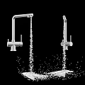 Modern Kitchen Faucet Displaying Smooth Water Flow And Splashing Drops
