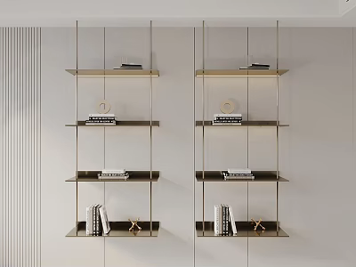 Modern Gold Metal Wall Shelves With Books Decorative Items And Minimalist Design 3d model