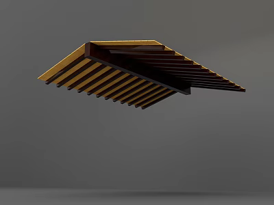 Modern Wooden Ceiling Design with Striped Pattern Brown and Gold Floating Style 3d model