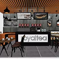 Royaltea Milk Tea Shop Interior With Wooden Ceiling Black Pendant Lights Wall Menu Drink
