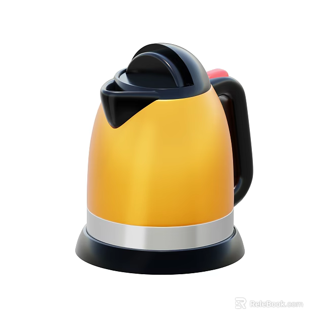 Modern Yellow Electric Kettle With Black Handle And Silver Accent Band For Home Daily Use 3d model 