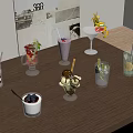 Assorted Refreshing Beverages And Dessert Cups With Fresh Fruit Garnishes On Wooden Table