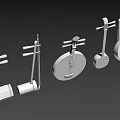 White 3D Models Of Traditional Musical Instruments And Art Supplies On Dark Background