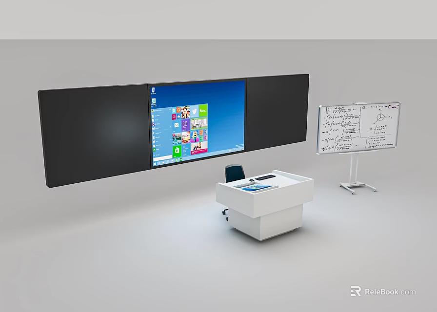 Display Mount With Large Screen Podium And Whiteboard For Meeting Room Presentations 3d model 