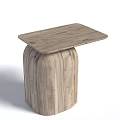 Natural Wooden Side Table With Rectangular Top Cylindrical Base And Wood Grain 3d model