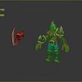 Red Skinned Horned Man Wearing Blue Pants Brown Boots With Shoulder Armor And Axe