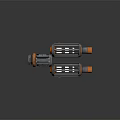 Sci-Fi Weapon with Dual Orange Barrels Metallic Structure and Green Glowing Elements