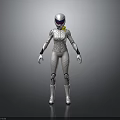 White Armored Biological Character With Helmet And Yellow Accent Standing Pose