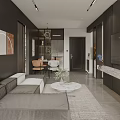 Modern Living Dining Room Design With Grey Sofa Round Coffee Table And Marble TV Stand