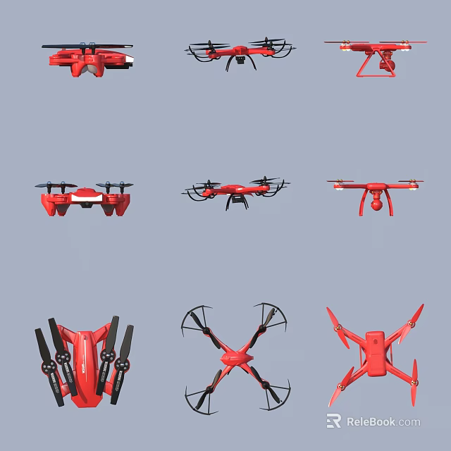 Red Electric Toy Drones With Various Designs And Styles For Kids Playtime 3d model 
