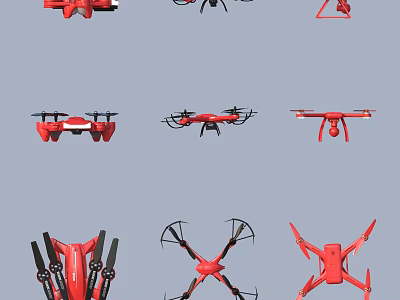 Red Electric Toy Drones With Various Designs And Styles For Kids Playtime 3d model