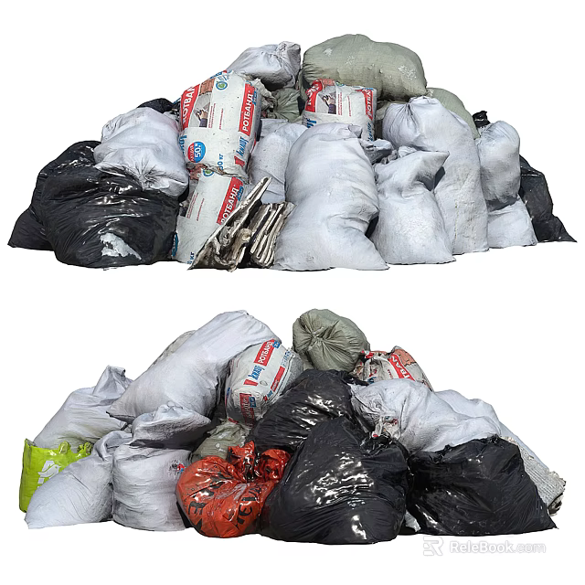 Public Facility Garbage Disposal Area With Collected Waste Bags In Various Colors 3d model 