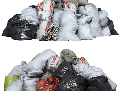 Public Facility Garbage Disposal Area With Collected Waste Bags In Various Colors 3d model