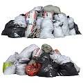 Public Facility Garbage Disposal Area With Collected Waste Bags In Various Colors
