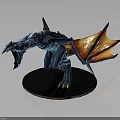 Space Dragon Sculpture With Blue Body And Orange Wings On Black Base