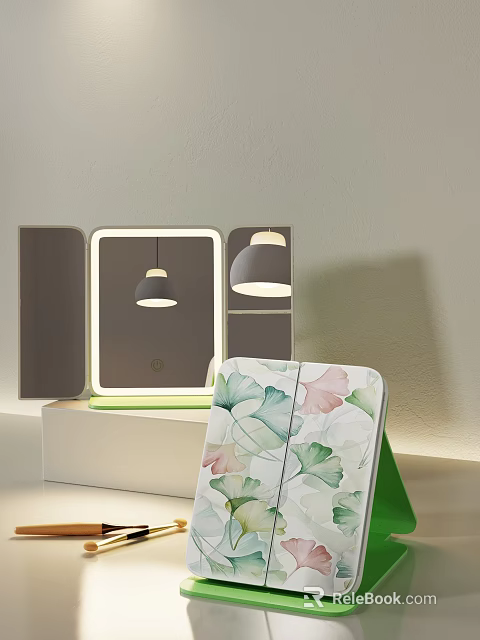 Illuminated Vanity Mirror And Foldable Gingko Leaf Pattern Household Item 3d model