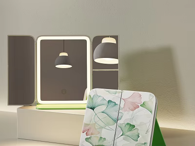 Illuminated Vanity Mirror And Foldable Gingko Leaf Pattern Household Item 3d model