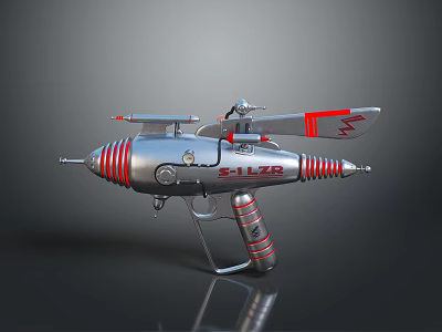 Futuristic Sci Fi Gun With Silver Red Accents And E LZR Wing Design 3d model