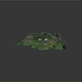 Scenic Garden Landscape With Rolling Green Terrain Dense Trees And Small Houses