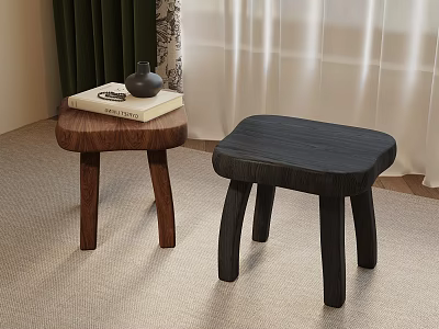Two Wooden Stools in Brown and Black Colors for Indoor Home Use 3d model