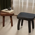 Two Wooden Stools in Brown and Black Colors for Indoor Home Use