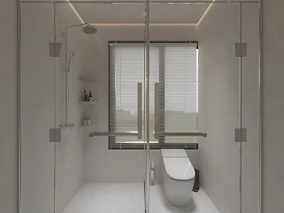 Modern Bathroom Interior With Glass Shower Enclosure Toilet Window Blinds And Recessed Lighting 3d model