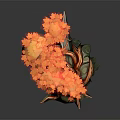Cartoon Scene Featuring Tree With Red Orange Leaves Twisted Trunk Coiled Roots And Rock Base