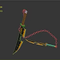Decorative Knife With Chain Black Yellow Blade Red Handle Green Decoration And Small Knife