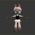 Cute 3D Cartoon Character With Pink Cat Ears Brown Hair Green Eyes And Maid Outfit