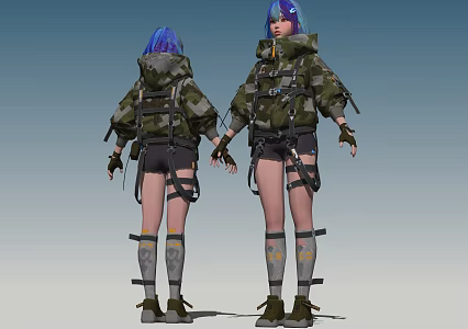 Camouflage Frock Beautiful Girl 3d model