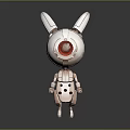 Rabbit Shaped Mechanical Robot Character With Red Circular Eye And Metallic Dotted Body 3d model