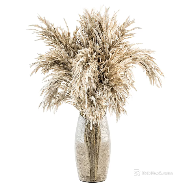 Natural Dried Pampas Grass Floral Arrangement in Clear Glass Vase for Minimalist Home Decoration 3d model 