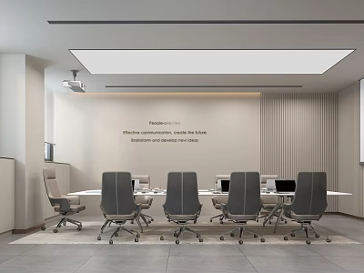 Modern Conference Room Interior With Long Table Black Chairs White Walls And Projection Equipment 3d model