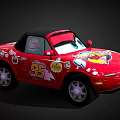 Red Cartoon Convertible Car With Big Eyes Floral Decals And Number 45