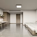 School Dormitory Room With Two Beds Large Window Curtains Desk And Chair