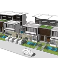 Modern Twin Villa Exterior With Contemporary Architecture Garden And Parking