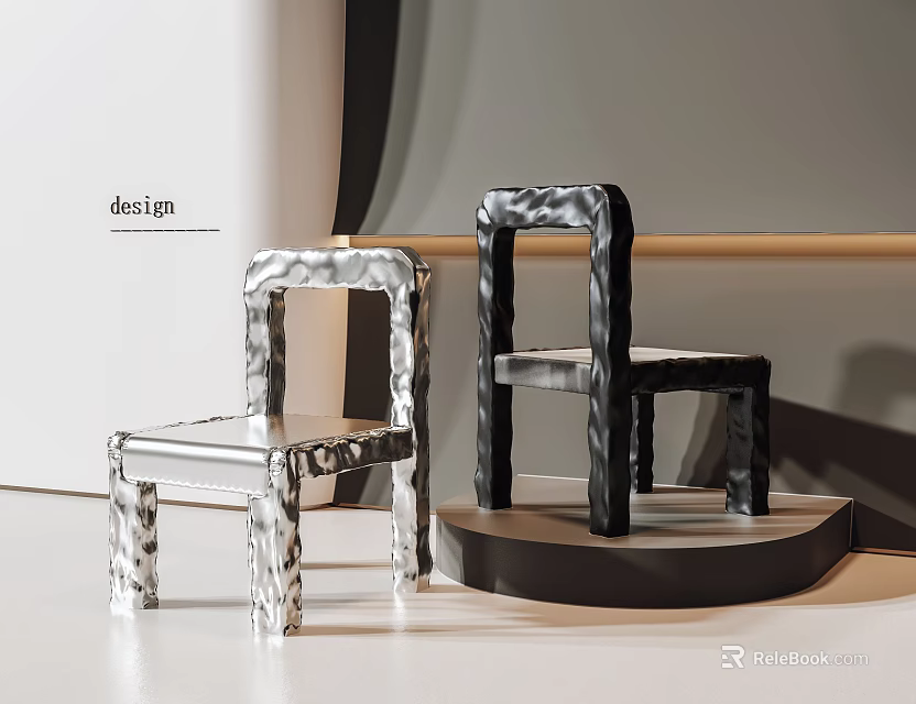 Modern Textured Leisure Chairs in Silver and Black on Display Stand 3d model 