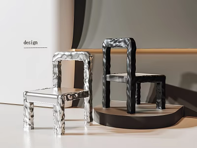 Modern Textured Leisure Chairs in Silver and Black on Display Stand 3d model