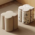 Two Elegant Clover Shaped Upholstered Fabric Stools For Warm Stylish Home Living Room Decoration