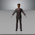 3D Character Model Wearing Gray Suit Red Tie And White Gloves