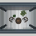 Outdoor Pergola Seating Area With Wicker Chairs Table And Green Plants