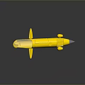 Yellow Rocket Weapon Model With Pointed Tip Shiny Fins And Reflective Surface 3d model