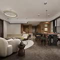 Modern Living Dining Room Interior With Sofa Dining Table Chairs Pendant Lights And Rug