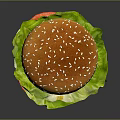 Delicious Hamburger With Sesame Seed Bun Fresh Lettuce Onion Slices And Juicy Beef Patty