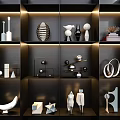 Home Interior Decorative Ornament Set With Multiple Geometric Designs And Display Shelves