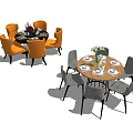 Stylish Dining Table Sets with Various Chairs Tableware and Decor Details 3d model